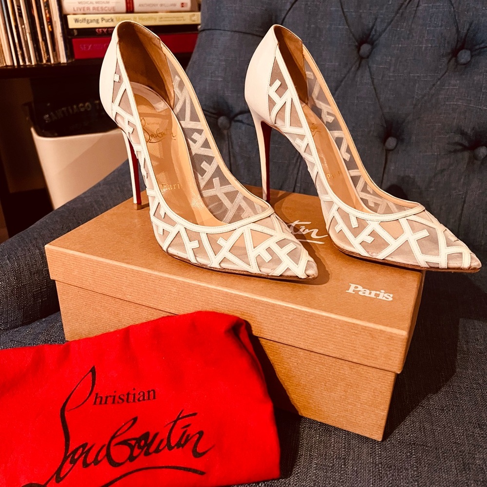 Christian Louboutin White Mesh Pumps